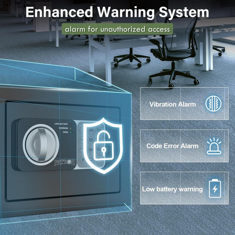 Patron صندوق أمان مقاوم للحريق للمنزل ، صندوق صغير للنقود ، صناديق نقود برمز ، صندوق قفل مقاوم للحريق للأطفال ، صندوق آمن للجدار أو الخزانة للأغراض الشخصية ، 0.236 قدم مكعب أسود - Image 4